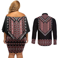 Martenitsa Martisor Day Couples Matching Off Shoulder Short Dress and Long Sleeve Button Shirt Traditional Romanian Folk Art