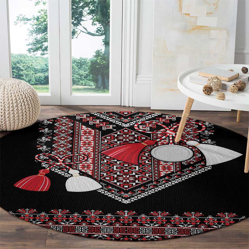 Martenitsa Martisor Day Round Carpet Traditional Romanian Folk Art