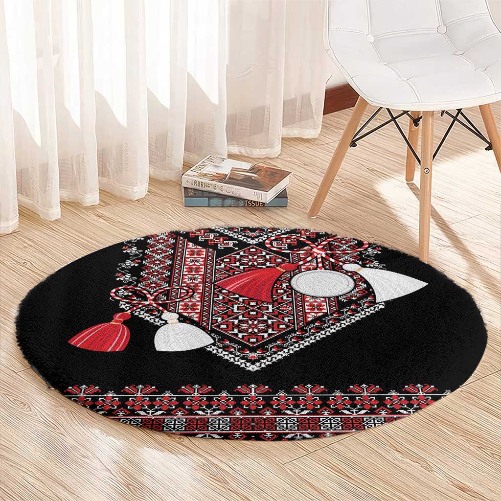 Martenitsa Martisor Day Round Carpet Traditional Romanian Folk Art