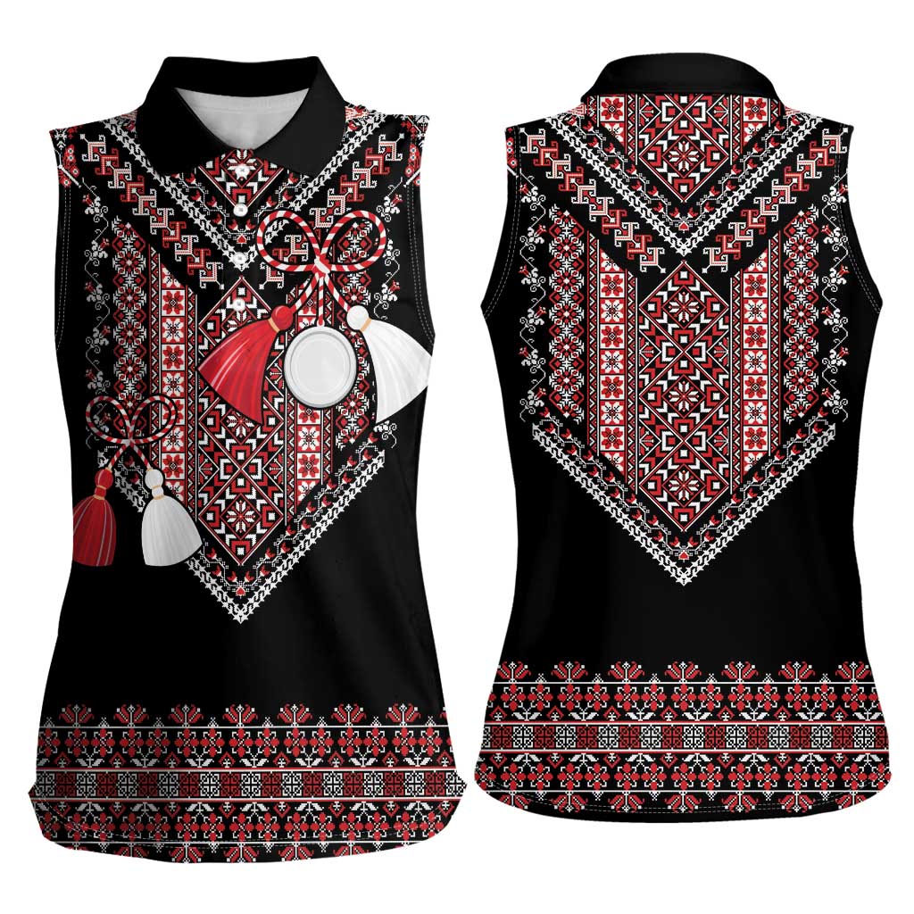 Martenitsa Martisor Day Women Sleeveless Polo Shirt Traditional Romanian Folk Art