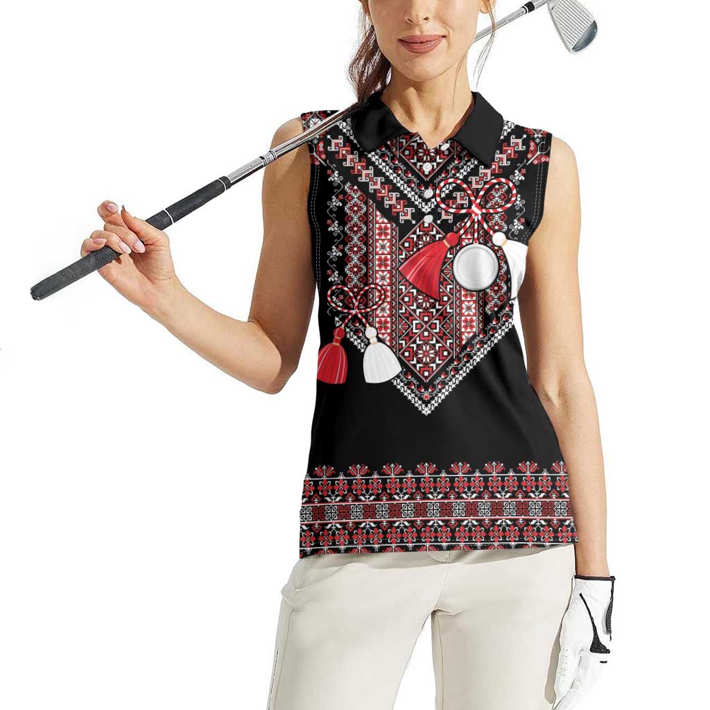Martenitsa Martisor Day Women Sleeveless Polo Shirt Traditional Romanian Folk Art