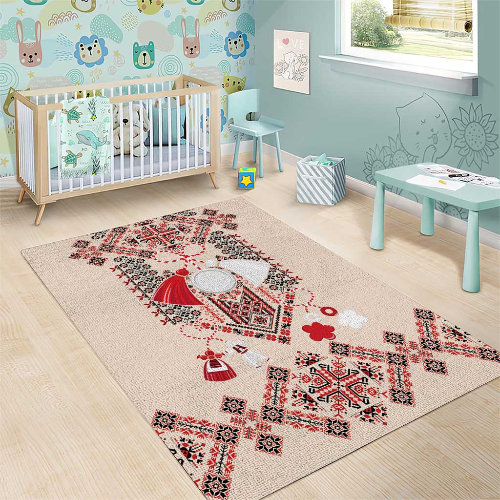 Vintage Martisor Day Martenitsa Area Rug Traditional Romanian Embroidery No1