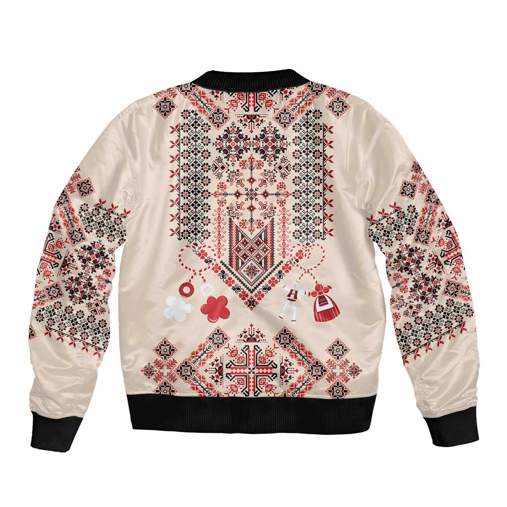 Vintage Martisor Day Martenitsa Bomber Jacket Traditional Romanian Embroidery No1