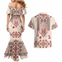 Vintage Martisor Day Martenitsa Couples Matching Mermaid Dress and Hawaiian Shirt Traditional Romanian Embroidery No1