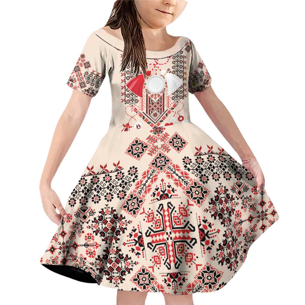 Vintage Martisor Day Martenitsa Family Matching Off Shoulder Short Dress and Hawaiian Shirt Traditional Romanian Embroidery No1