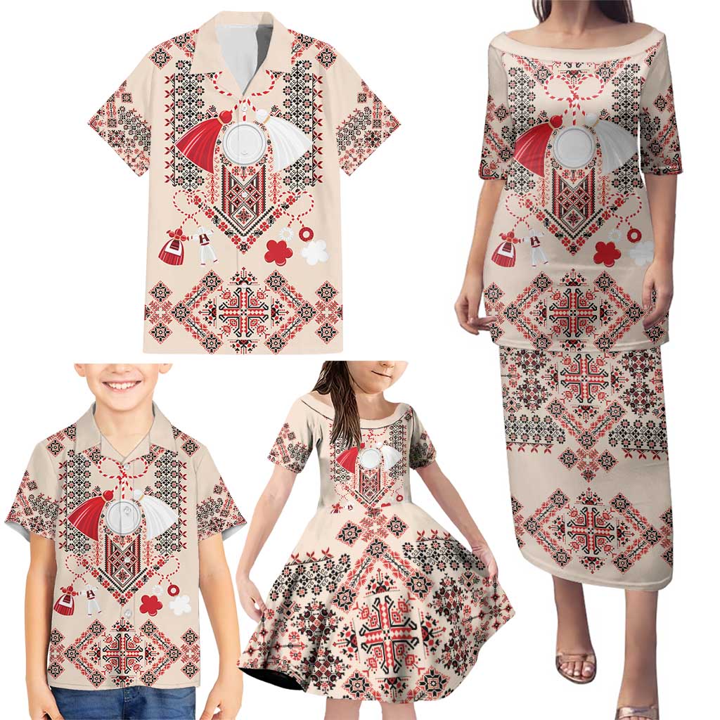 Vintage Martisor Day Martenitsa Family Matching Puletasi and Hawaiian Shirt Traditional Romanian Embroidery No1