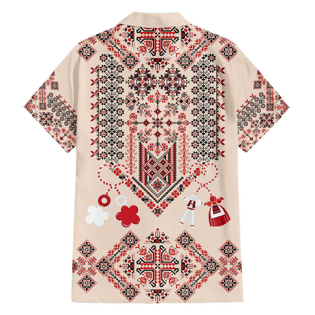 Vintage Martisor Day Martenitsa Family Matching Short Sleeve Bodycon Dress and Hawaiian Shirt Traditional Romanian Embroidery No1