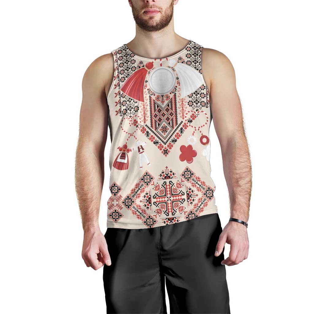 Vintage Martisor Day Martenitsa Men Tank Top Traditional Romanian Embroidery No1