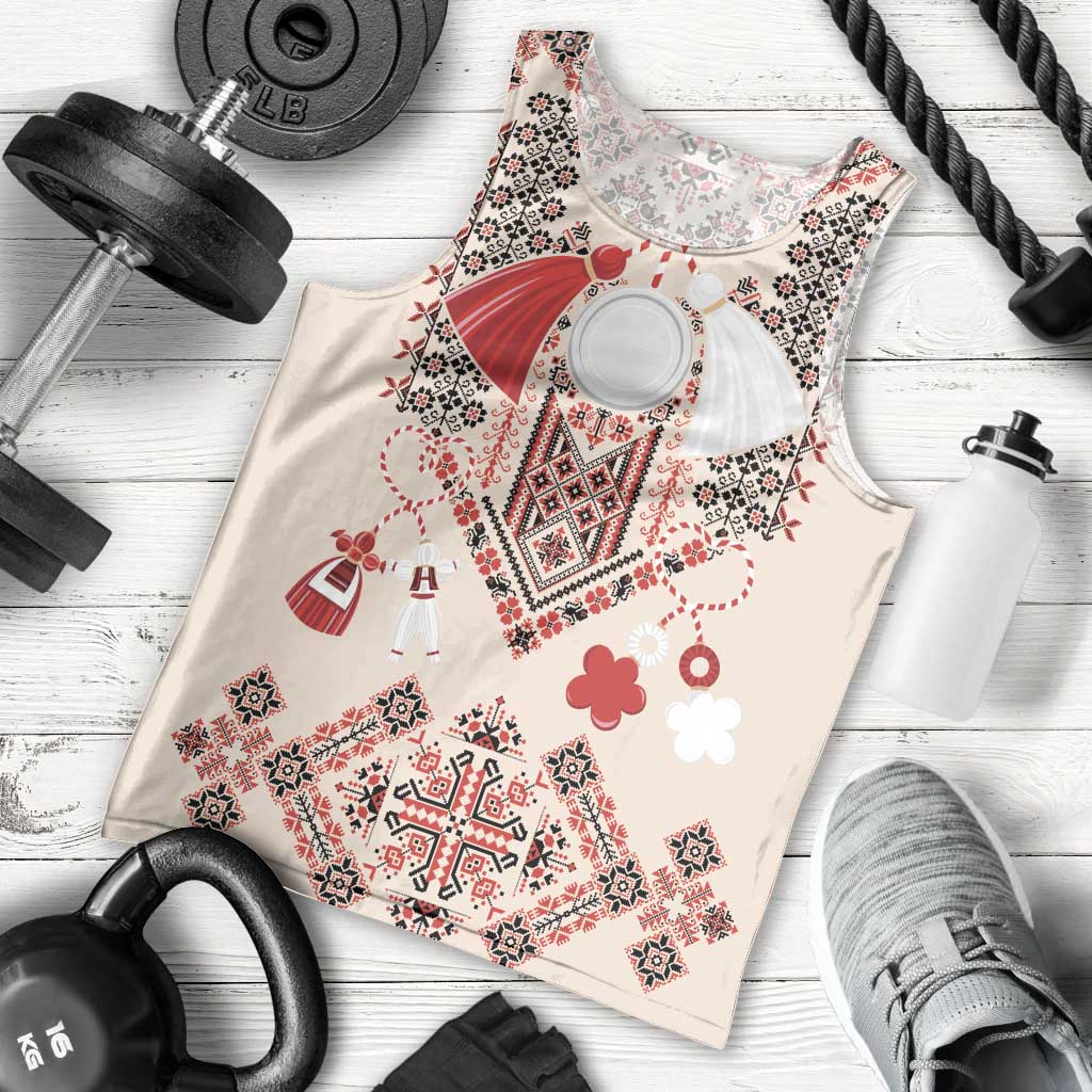 Vintage Martisor Day Martenitsa Men Tank Top Traditional Romanian Embroidery No1