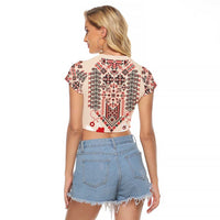 Vintage Martisor Day Martenitsa Raglan Cropped T Shirt Traditional Romanian Embroidery No1