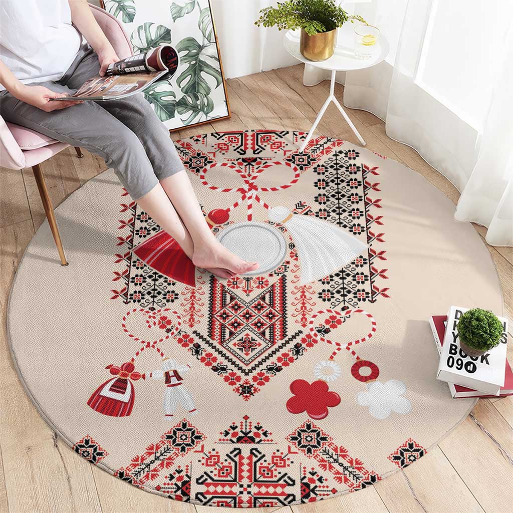 Vintage Martisor Day Martenitsa Round Carpet Traditional Romanian Embroidery No1