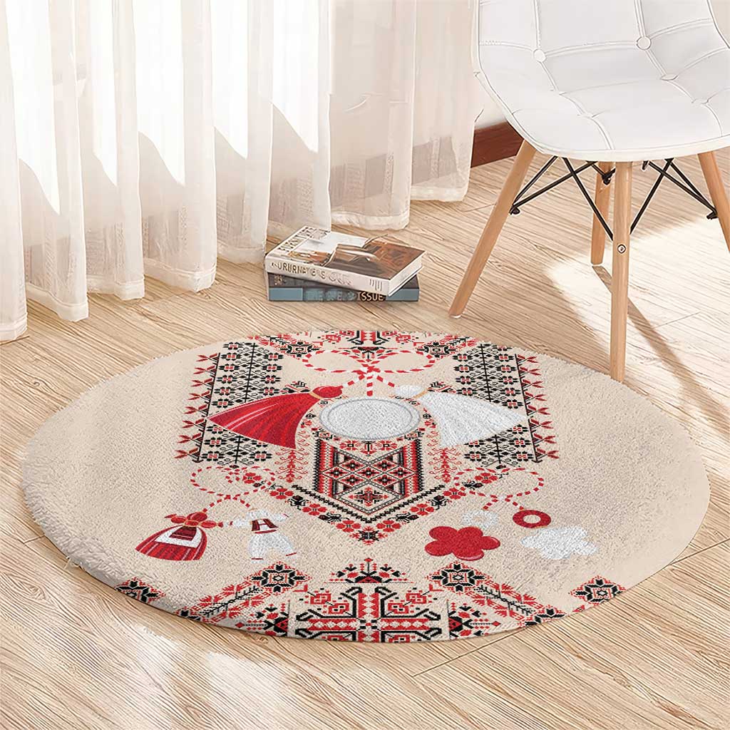 Vintage Martisor Day Martenitsa Round Carpet Traditional Romanian Embroidery No1