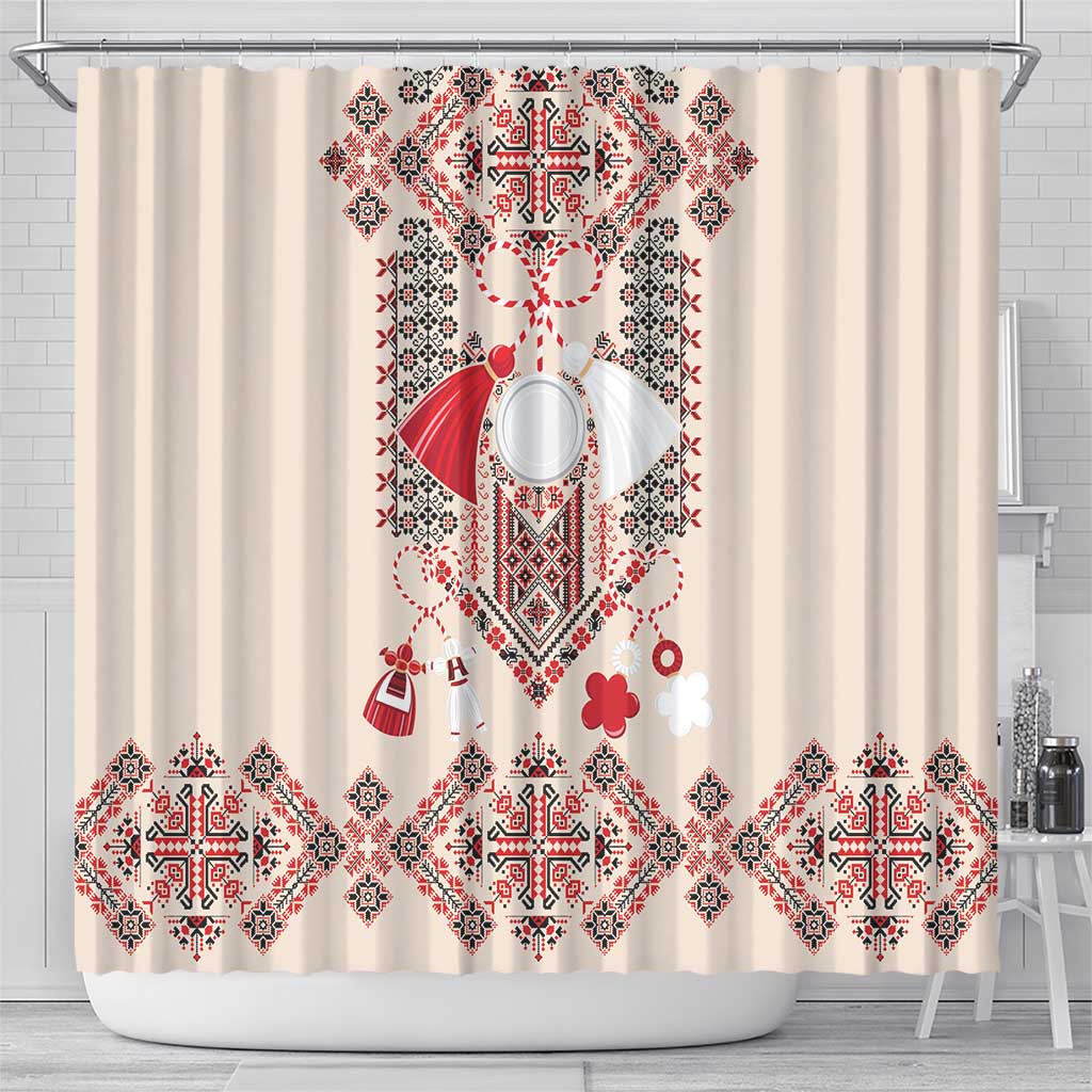 Vintage Martisor Day Martenitsa Shower Curtain Traditional Romanian Embroidery No1