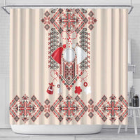 Vintage Martisor Day Martenitsa Shower Curtain Traditional Romanian Embroidery No1