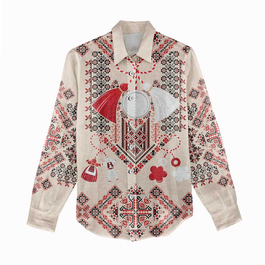 Vintage Martisor Day Martenitsa Women Casual Shirt Traditional Romanian Embroidery No1