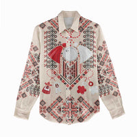 Vintage Martisor Day Martenitsa Women Casual Shirt Traditional Romanian Embroidery No1
