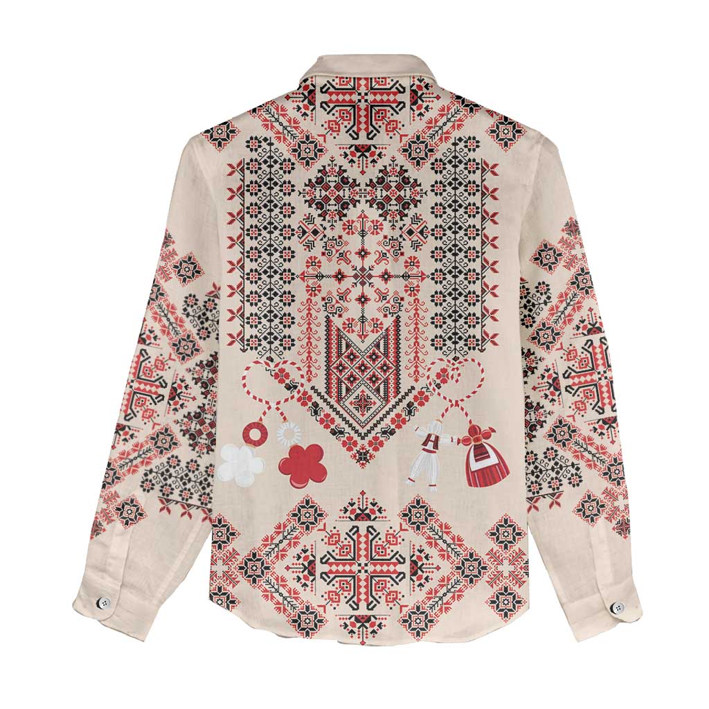 Vintage Martisor Day Martenitsa Women Casual Shirt Traditional Romanian Embroidery No1