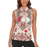 Vintage Martisor Day Martenitsa Women Sleeveless Polo Shirt Traditional Romanian Embroidery No1