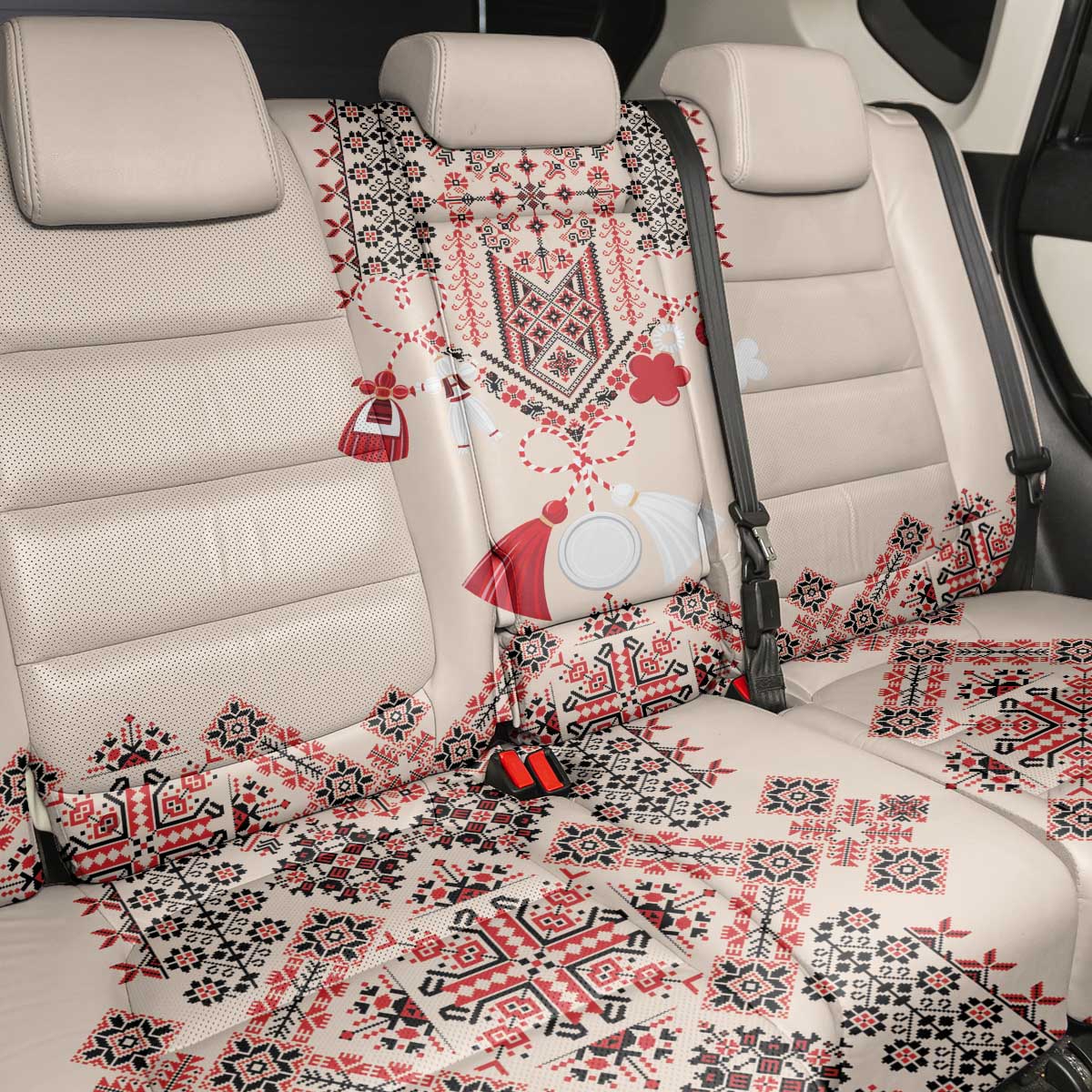 Vintage Martisor Day Martenitsa Back Car Seat Cover Traditional Romanian Embroidery No2