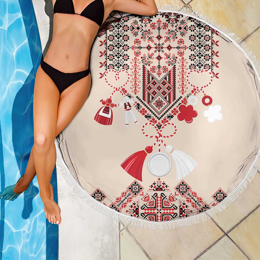 Vintage Martisor Day Martenitsa Beach Blanket Traditional Romanian Embroidery No2