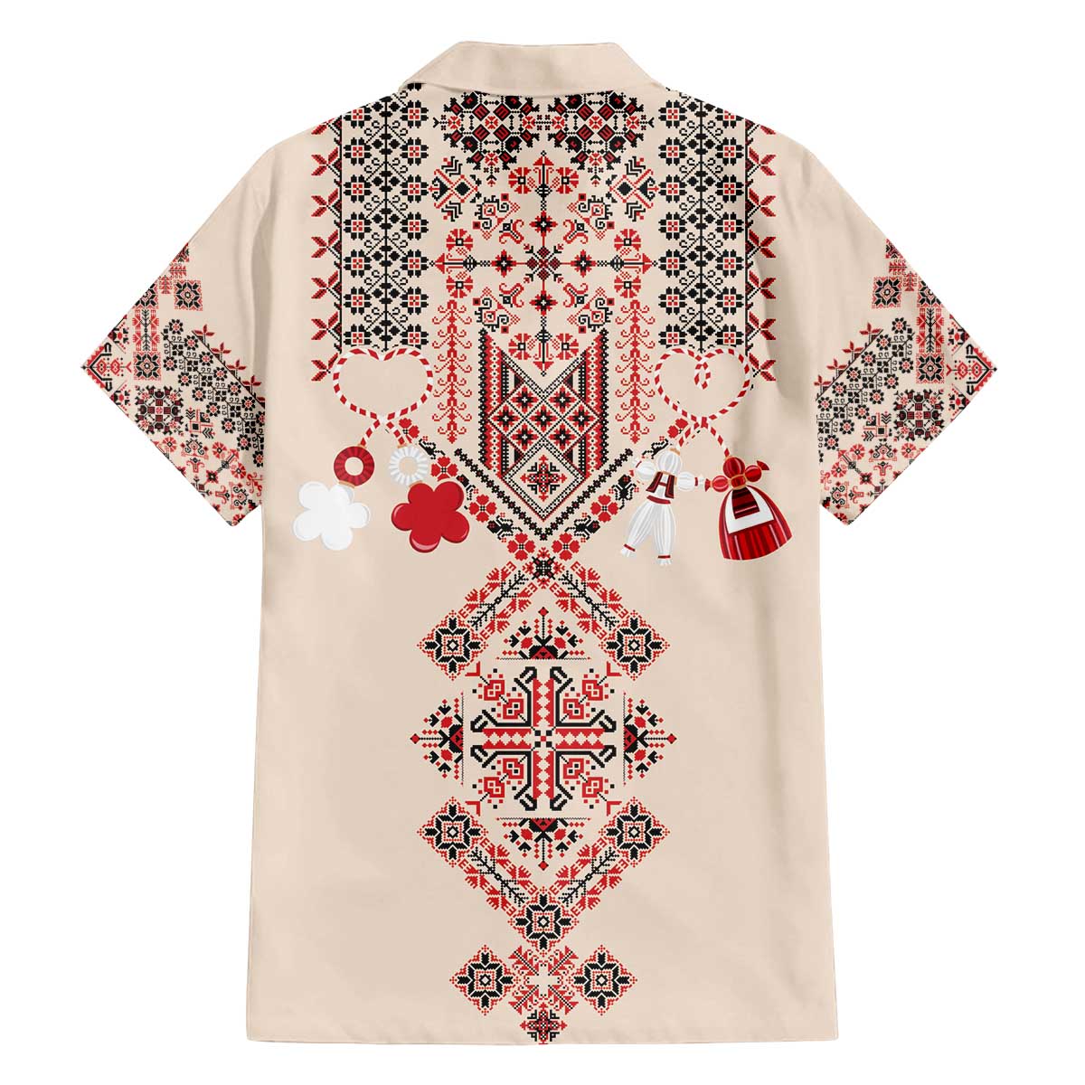 Vintage Martisor Day Martenitsa Family Matching Off The Shoulder Long Sleeve Dress and Hawaiian Shirt Traditional Romanian Embroidery No2