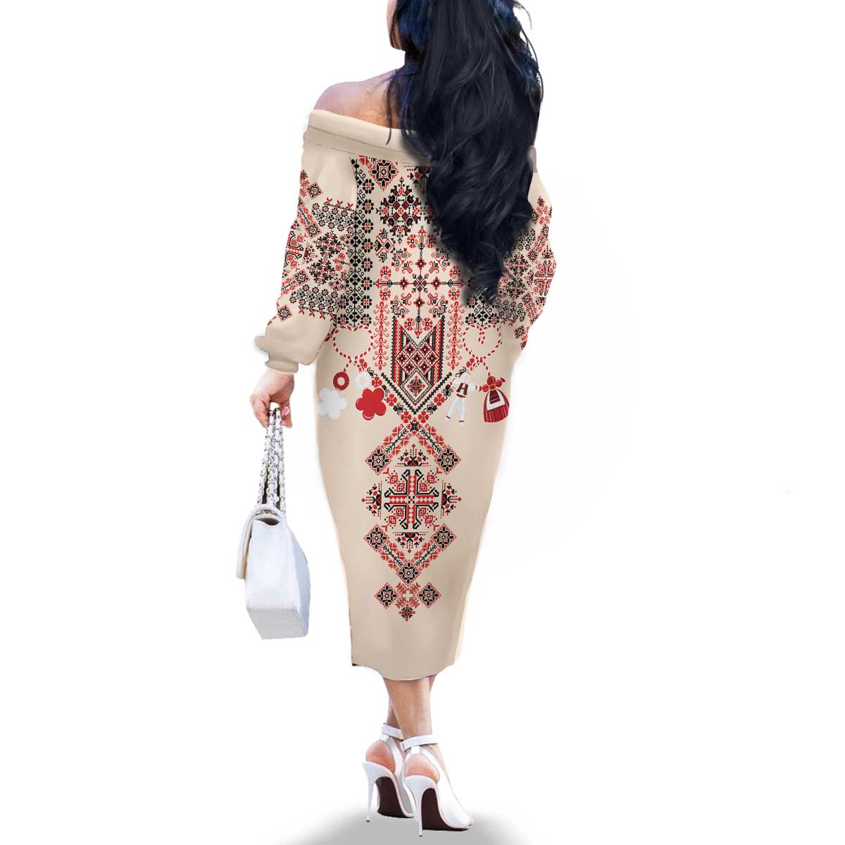 Vintage Martisor Day Martenitsa Family Matching Off The Shoulder Long Sleeve Dress and Hawaiian Shirt Traditional Romanian Embroidery No2