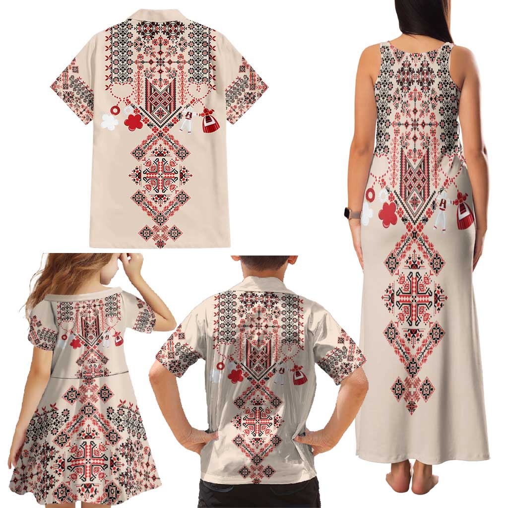 Vintage Martisor Day Martenitsa Family Matching Tank Maxi Dress and Hawaiian Shirt Traditional Romanian Embroidery No2