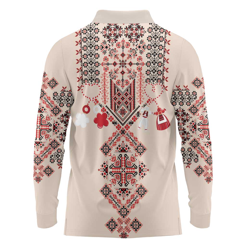 Vintage Martisor Day Martenitsa Long Sleeve Polo Shirt Traditional Romanian Embroidery No2