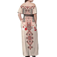 Vintage Martisor Day Martenitsa Off Shoulder Maxi Dress Traditional Romanian Embroidery No2