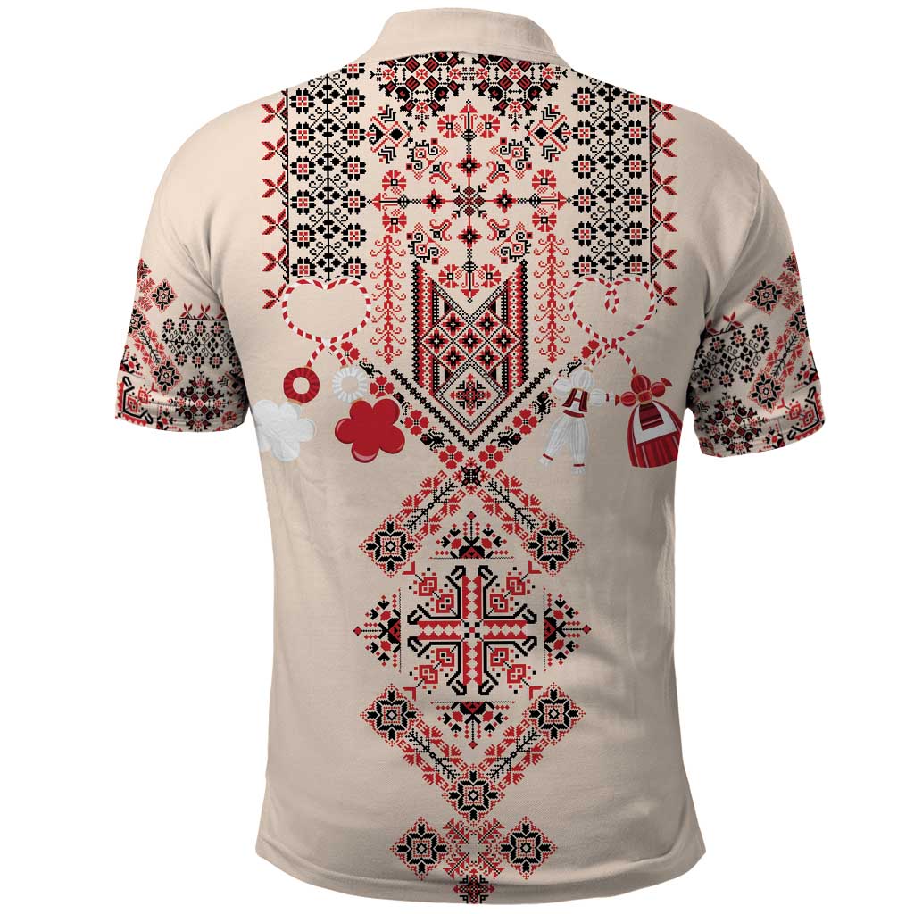Vintage Martisor Day Martenitsa Polo Shirt Traditional Romanian Embroidery No2