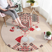 Vintage Martisor Day Martenitsa Round Carpet Traditional Romanian Embroidery No2