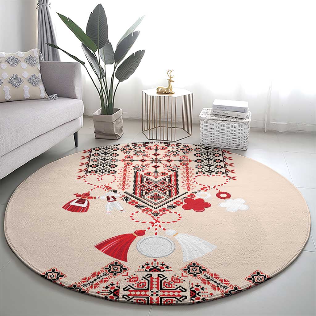 Vintage Martisor Day Martenitsa Round Carpet Traditional Romanian Embroidery No2