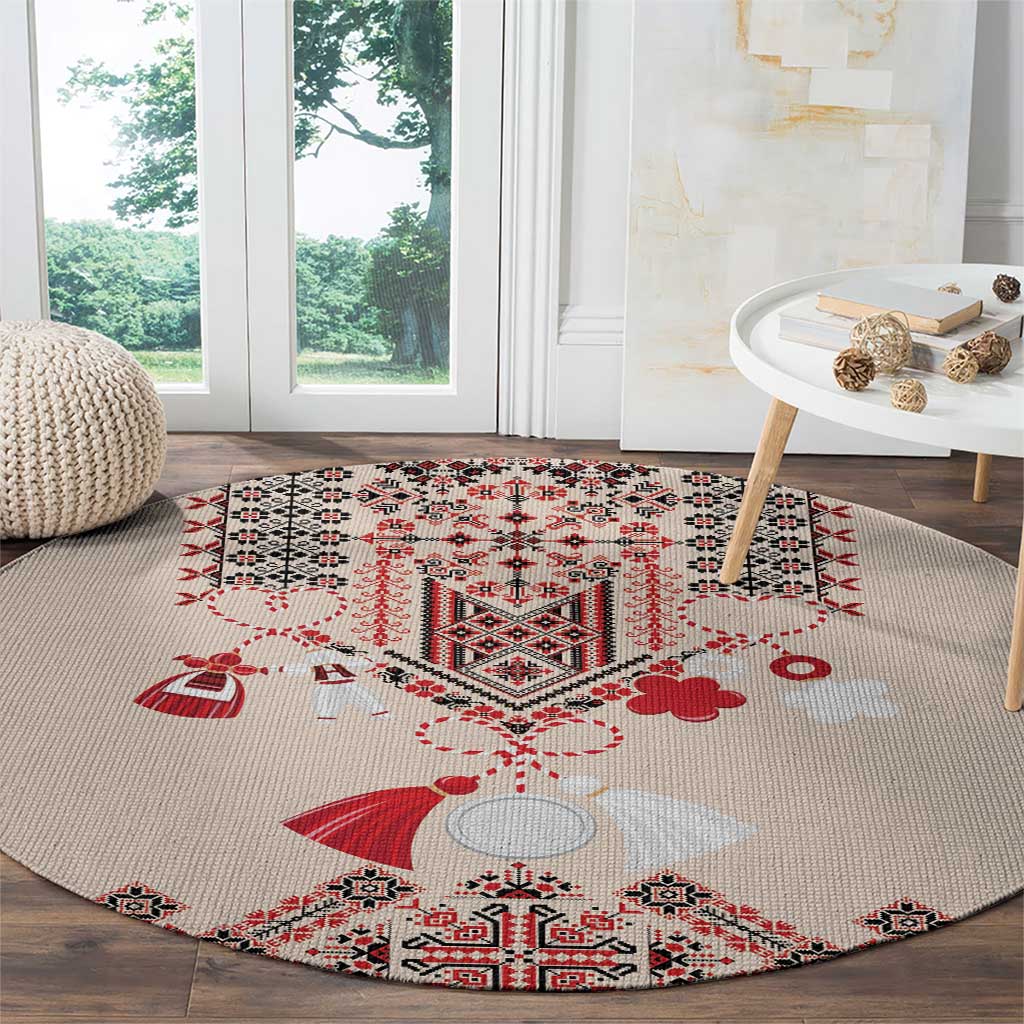 Vintage Martisor Day Martenitsa Round Carpet Traditional Romanian Embroidery No2