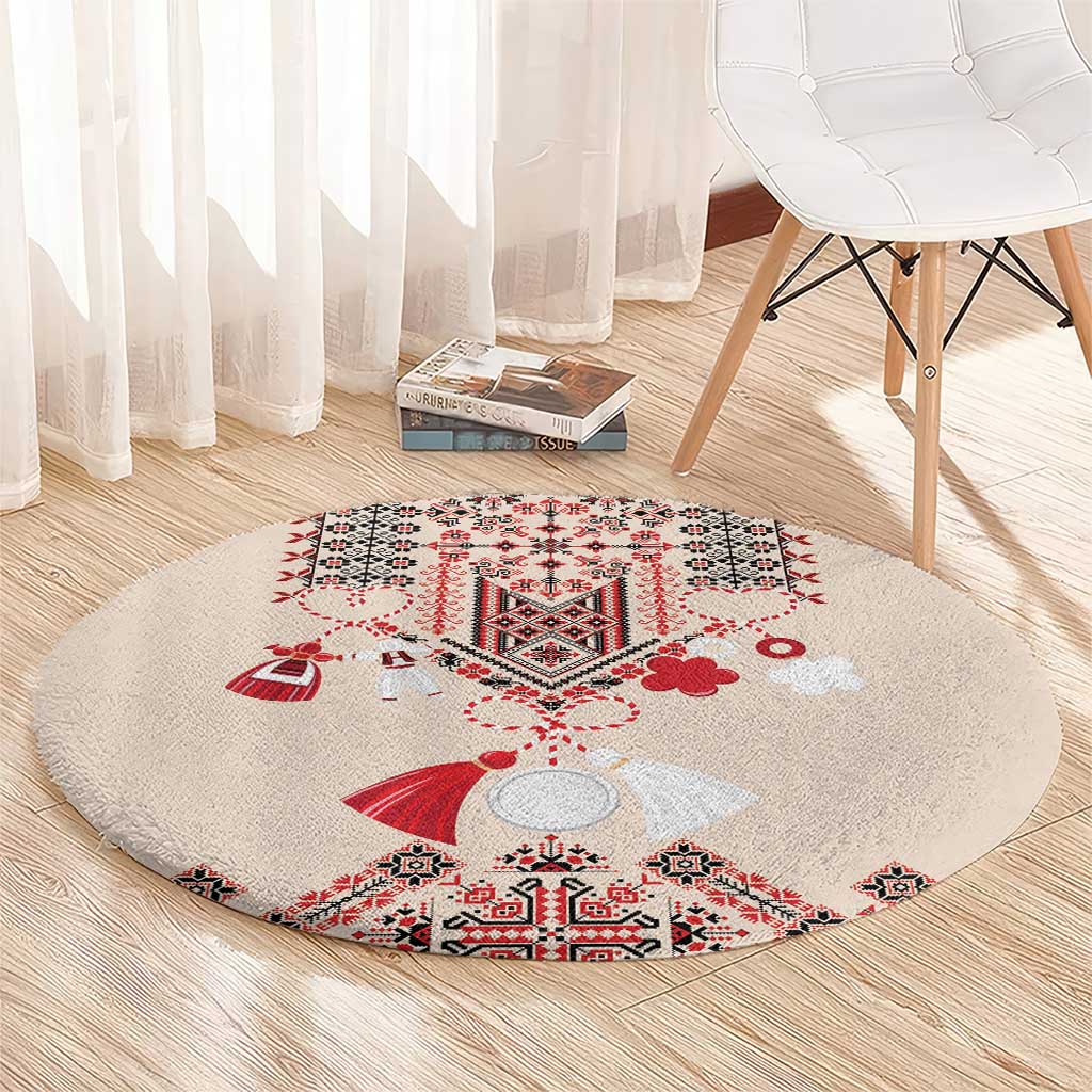 Vintage Martisor Day Martenitsa Round Carpet Traditional Romanian Embroidery No2