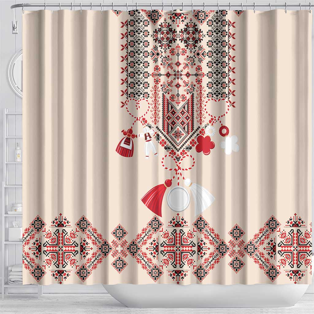 Vintage Martisor Day Martenitsa Shower Curtain Traditional Romanian Embroidery No2
