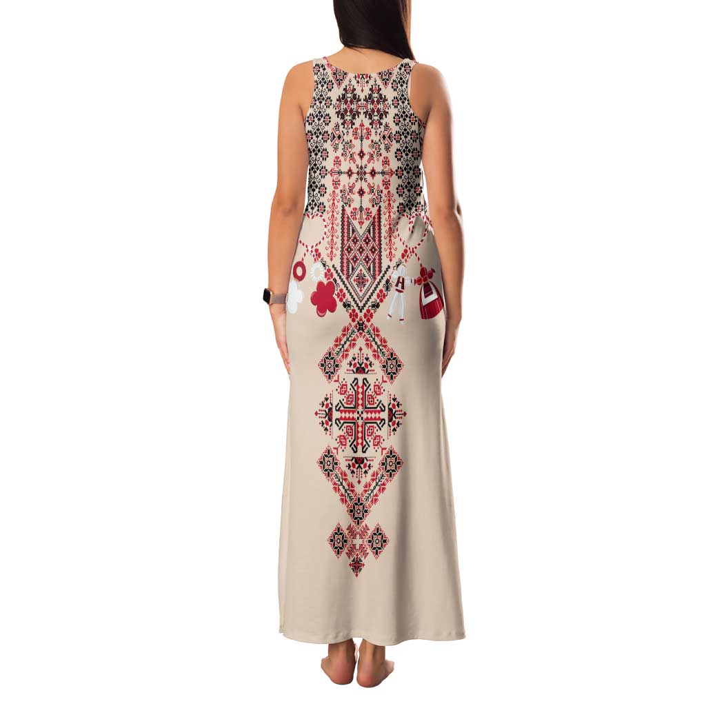 Vintage Martisor Day Martenitsa Tank Maxi Dress Traditional Romanian Embroidery No2