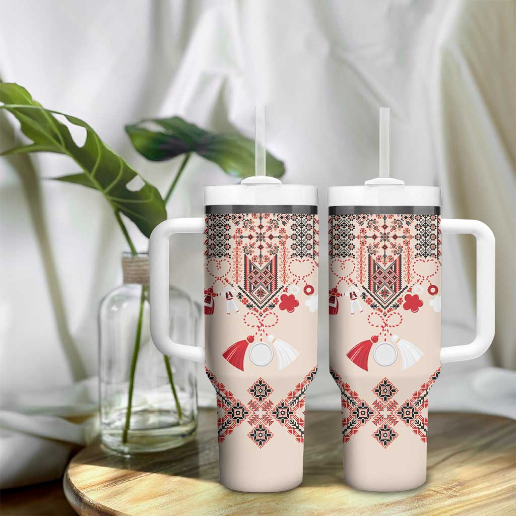 Vintage Martisor Day Martenitsa Tumbler With Handle Traditional Romanian Embroidery No2