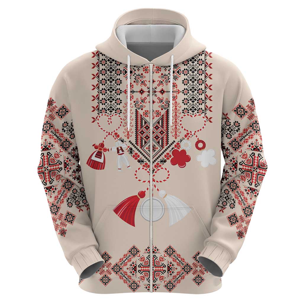 Vintage Martisor Day Martenitsa Zip Hoodie Traditional Romanian Embroidery No2