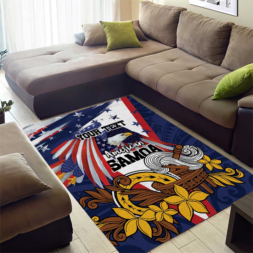 USA-American Samoa Flag Day Personalized Area Rug Bald Eagle Polynesian Tribal Pattern