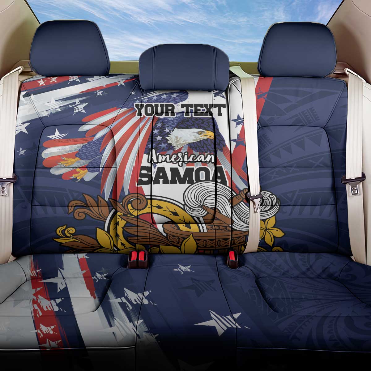 USA-American Samoa Flag Day Personalized Back Car Seat Cover Bald Eagle Polynesian Tribal Pattern