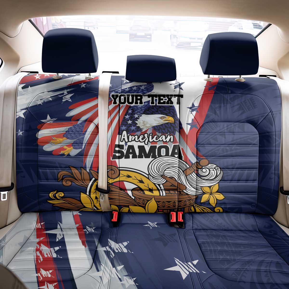 USA-American Samoa Flag Day Personalized Back Car Seat Cover Bald Eagle Polynesian Tribal Pattern
