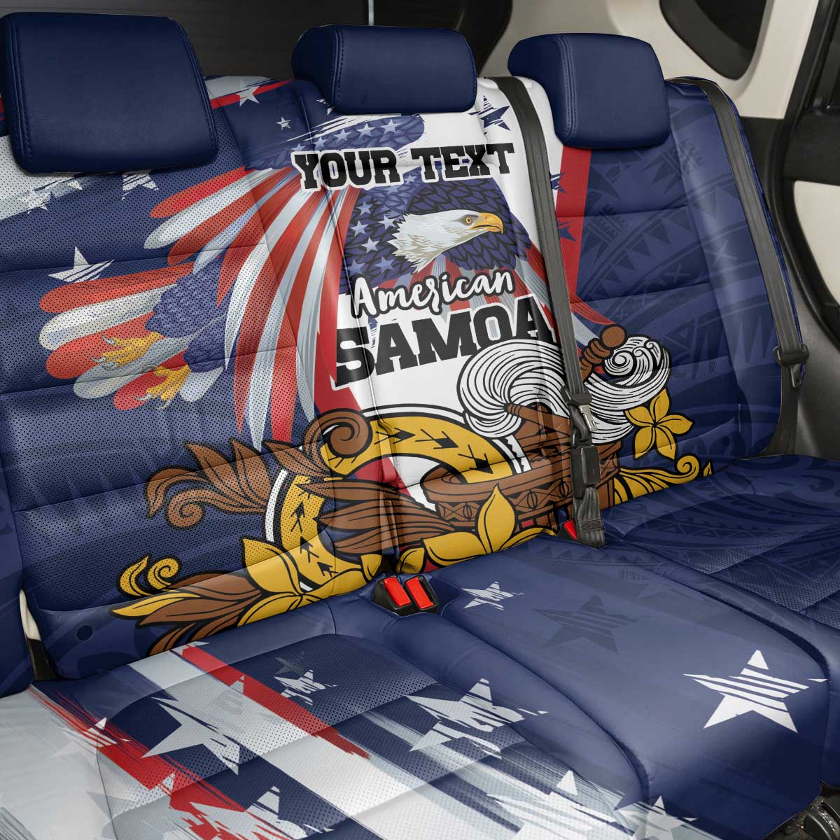 USA-American Samoa Flag Day Personalized Back Car Seat Cover Bald Eagle Polynesian Tribal Pattern