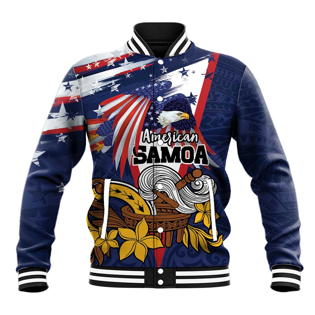 USA-American Samoa Flag Day Personalized Baseball Jacket Bald Eagle Polynesian Tribal Pattern
