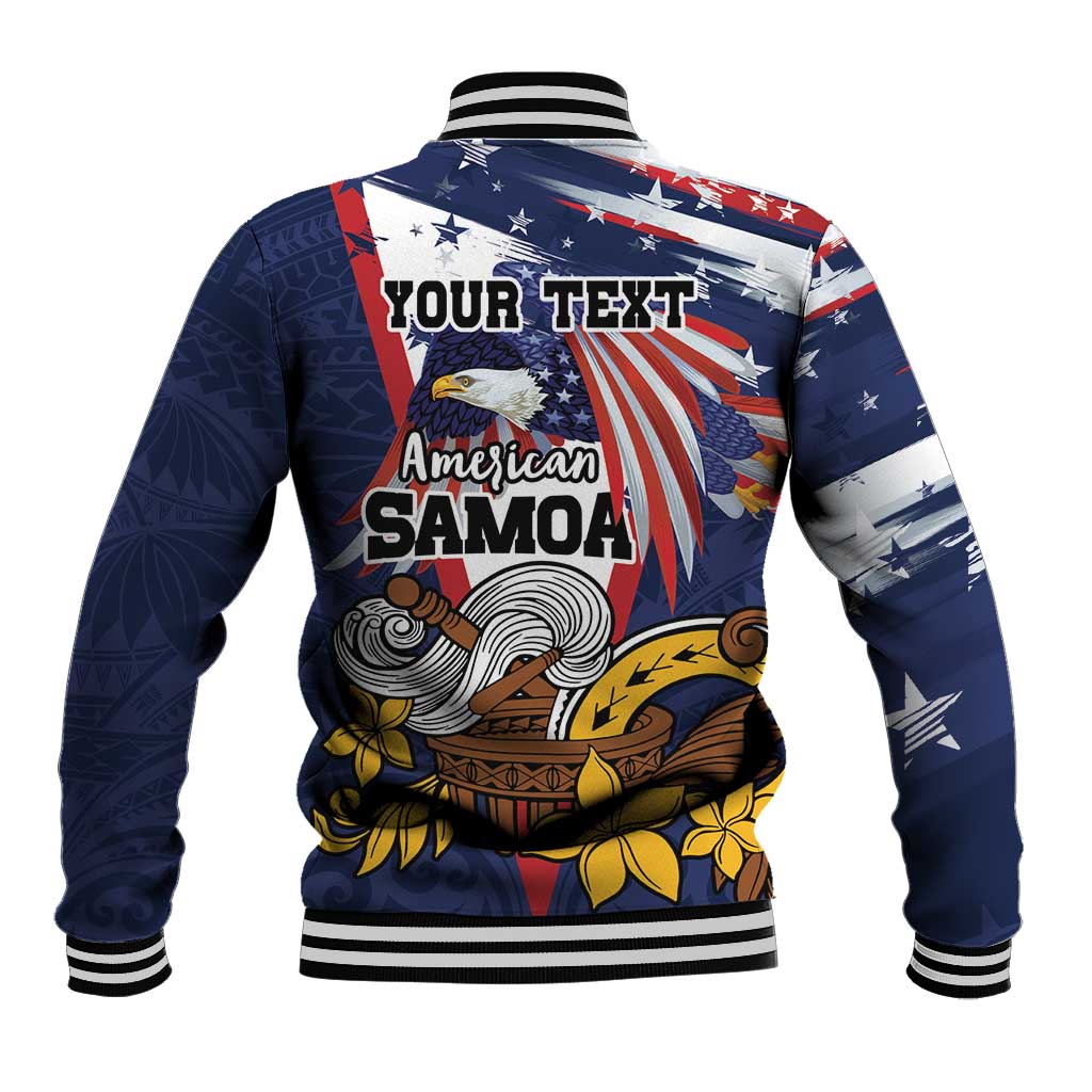 USA-American Samoa Flag Day Personalized Baseball Jacket Bald Eagle Polynesian Tribal Pattern