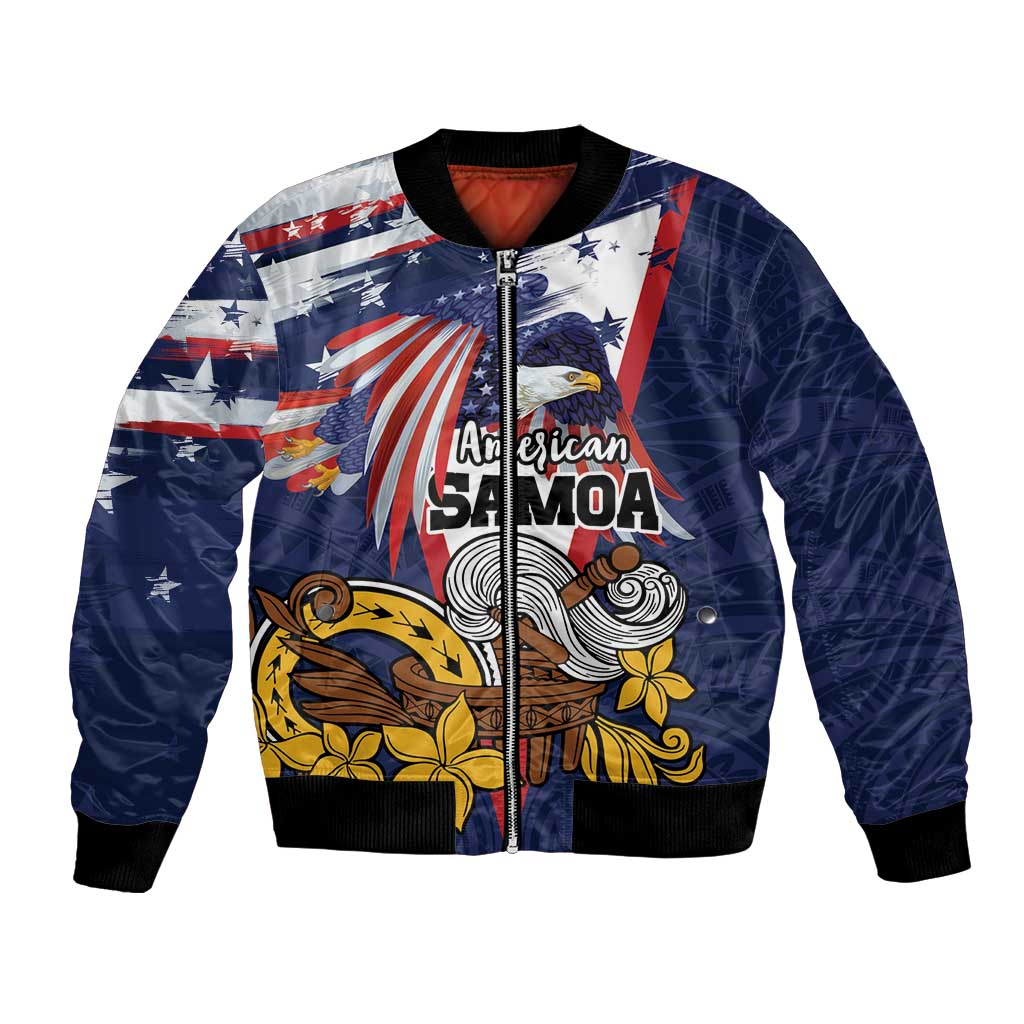 USA-American Samoa Flag Day Personalized Bomber Jacket Bald Eagle Polynesian Tribal Pattern