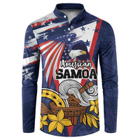 USA-American Samoa Flag Day Personalized Button Sweatshirt Bald Eagle Polynesian Tribal Pattern
