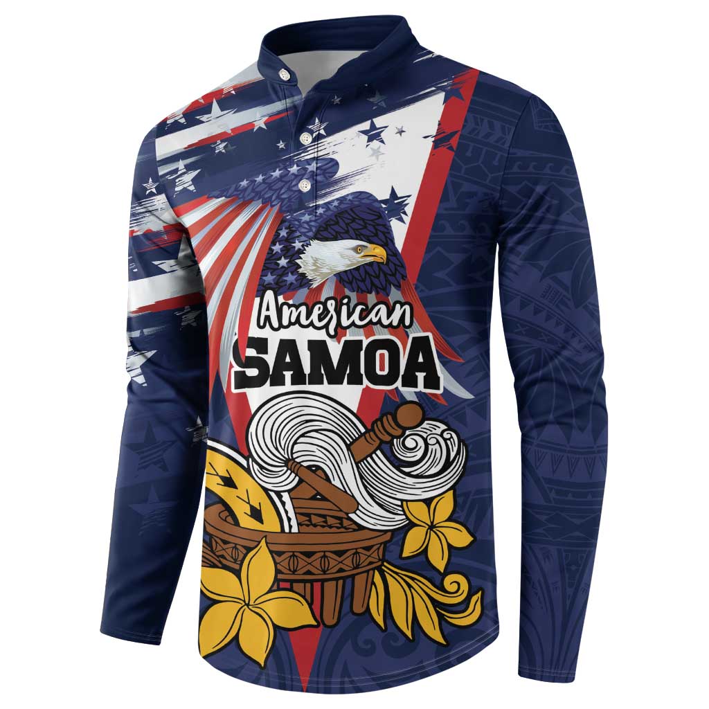 USA-American Samoa Flag Day Personalized Button Sweatshirt Bald Eagle Polynesian Tribal Pattern