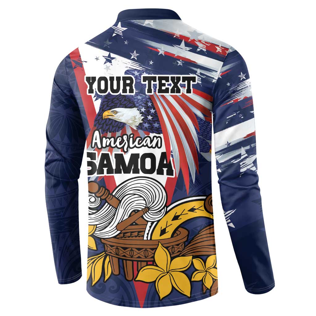 USA-American Samoa Flag Day Personalized Button Sweatshirt Bald Eagle Polynesian Tribal Pattern