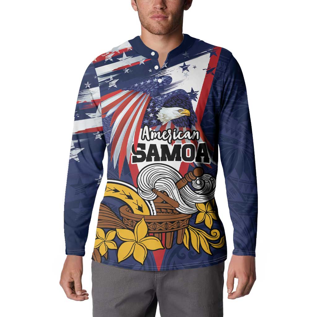 USA-American Samoa Flag Day Personalized Button Sweatshirt Bald Eagle Polynesian Tribal Pattern