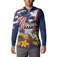 USA-American Samoa Flag Day Personalized Button Sweatshirt Bald Eagle Polynesian Tribal Pattern